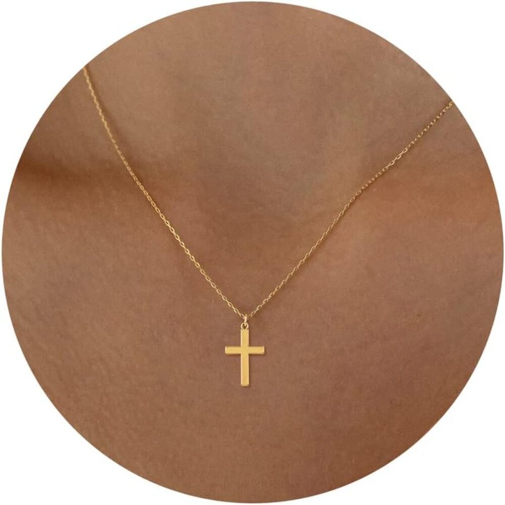 Diamond Cross Necklace for women-Dainty 14k Gold Cubic Zirconia Pendant Necklace
